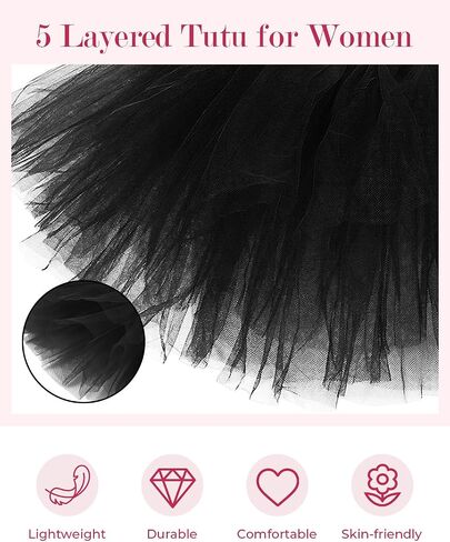 Women 5 Layered Tutu Skirts Elastic Tulle Princess Fluffy Skirt for Vintage Halloween Ballet Dance in Saudi Arabia
