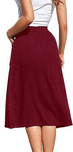 Women's Midi Skirts Casual High Elastic Waist A Line Pleated Midi Skirts with Pockets in Saudi Arabia