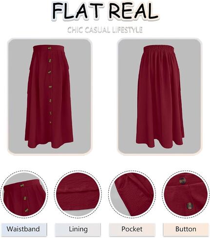 Women's Midi Skirts Casual High Elastic Waist A Line Pleated Midi Skirts with Pockets in Saudi Arabia