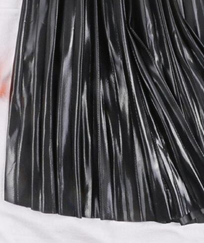 تنورة نسائية طويلة بطيات ذهبية من SEMATOMALA تنورة الأكورديون بخصر مطاطي ألين سوينغ معدني لامع تنانير طويلة للحفلات in Saudi Arabia