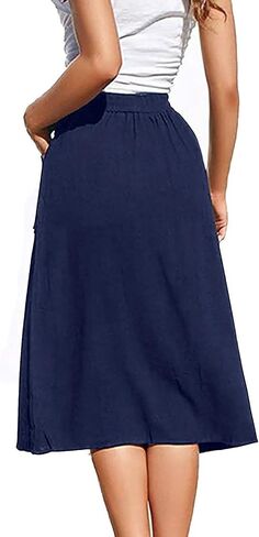 Women's Midi Skirts Casual High Elastic Waist A Line Pleated Midi Skirts with Pockets in Saudi Arabia