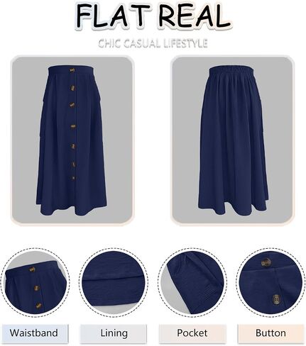 Women's Midi Skirts Casual High Elastic Waist A Line Pleated Midi Skirts with Pockets in Saudi Arabia