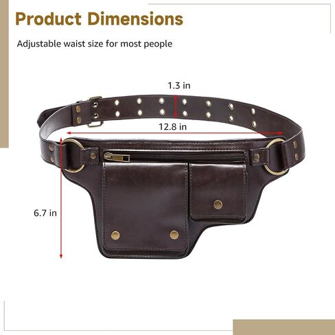 Leather Fanny Pack for Women, Adjustable Waist Bag Vintage Renaissance Hip Belt Pouch with Adsorptive Flap & Zipper Pockets, PU Leather Festival Costume Bag for Travel, Hiking, Cosplay in Saudi Arabia