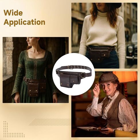 Leather Fanny Pack for Women, Adjustable Waist Bag Vintage Renaissance Hip Belt Pouch with Adsorptive Flap & Zipper Pockets, PU Leather Festival Costume Bag for Travel, Hiking, Cosplay in Saudi Arabia
