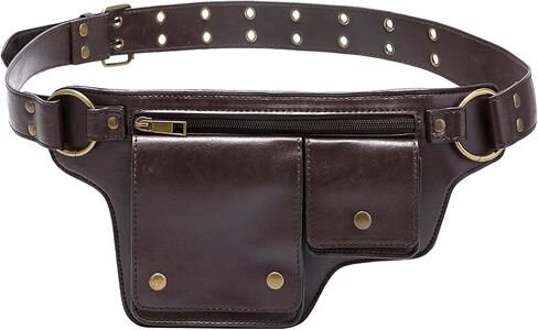 Leather Fanny Pack for Women, Adjustable Waist Bag Vintage Renaissance Hip Belt Pouch with Adsorptive Flap & Zipper Pockets, PU Leather Festival Costume Bag for Travel, Hiking, Cosplay in Saudi Arabia