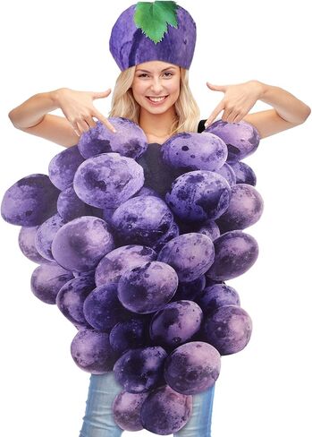 Newcotte 2 Pcs Halloween Grape Costume for Women Men Adult Real Purple Grape Fruit Slice Costume with Headband Funny Fruit Cosplay Outfits Dress up Party in Saudi Arabia