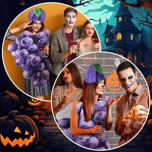 Newcotte 2 Pcs Halloween Grape Costume for Women Men Adult Real Purple Grape Fruit Slice Costume with Headband Funny Fruit Cosplay Outfits Dress up Party in Saudi Arabia