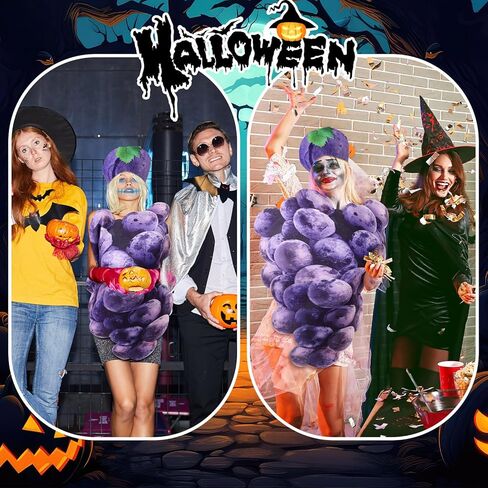 Newcotte 2 Pcs Halloween Grape Costume for Women Men Adult Real Purple Grape Fruit Slice Costume with Headband Funny Fruit Cosplay Outfits Dress up Party in Saudi Arabia