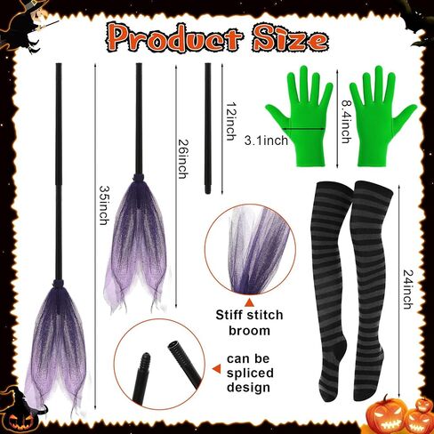 5Pcs Witch Halloween Costume Women Wizard Dress Set with Hat Broom Striped Socks Spandex Gloves for Cosplay Party in Saudi Arabia