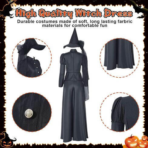 5Pcs Witch Halloween Costume Women Wizard Dress Set with Hat Broom Striped Socks Spandex Gloves for Cosplay Party in Saudi Arabia