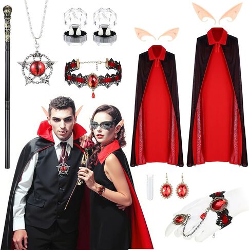 2 Set Halloween Vampire Couple Costume for Adult, Reversible Double Layer Halloween Costume Cape for Women Men Friends Cosplay Dress up Party Multicolor in Saudi Arabia