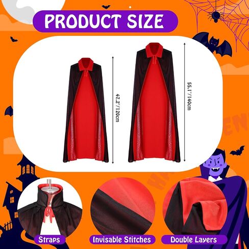 2 Set Halloween Vampire Couple Costume for Adult, Reversible Double Layer Halloween Costume Cape for Women Men Friends Cosplay Dress up Party Multicolor in Saudi Arabia