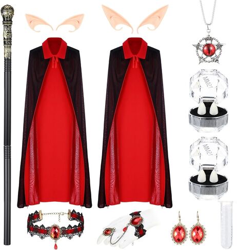 2 Set Halloween Vampire Couple Costume for Adult, Reversible Double Layer Halloween Costume Cape for Women Men Friends Cosplay Dress up Party Multicolor in Saudi Arabia