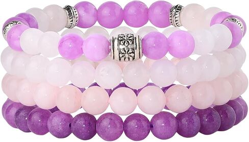 Fengling 4 PCS Amethyst Bracelets for Women 8mm Natural Healing Crystal Beaded Bracelet Anxiety Stretch Bracelet Jewelry for Women Gifts in Saudi Arabia