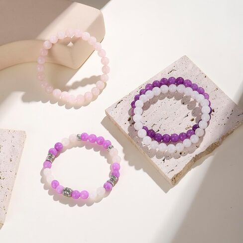 Fengling 4 PCS Amethyst Bracelets for Women 8mm Natural Healing Crystal Beaded Bracelet Anxiety Stretch Bracelet Jewelry for Women Gifts in Saudi Arabia