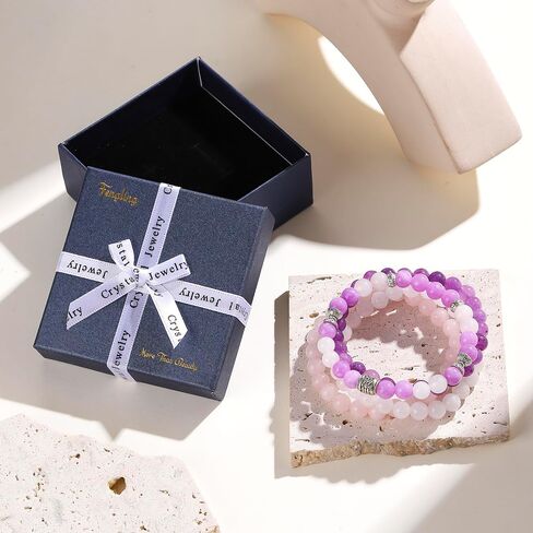 Fengling 4 PCS Amethyst Bracelets for Women 8mm Natural Healing Crystal Beaded Bracelet Anxiety Stretch Bracelet Jewelry for Women Gifts in Saudi Arabia