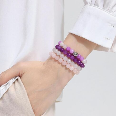 Fengling 4 PCS Amethyst Bracelets for Women 8mm Natural Healing Crystal Beaded Bracelet Anxiety Stretch Bracelet Jewelry for Women Gifts in Saudi Arabia