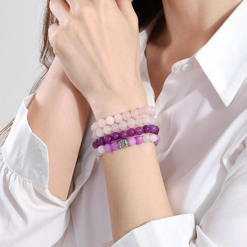 Fengling 4 PCS Amethyst Bracelets for Women 8mm Natural Healing Crystal Beaded Bracelet Anxiety Stretch Bracelet Jewelry for Women Gifts in Saudi Arabia