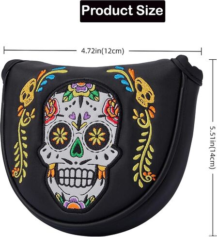 Golf Club Colorful Skull Skeleton Mallet Putter Head Cover Magnetic Closure Heel Shafted Satin Pattern PU Leather Headcover, White, Purple and Black Available in Kuwait
