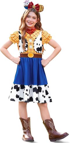 Halloween Girls 2Pcs Cowgirl Dress with Mouse Ear Headbands Cow Print Skirt 2-12 Years in Kuwait