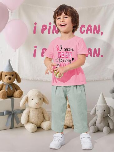 Kids Breast Cancer Shirt Boys Breast Cancer Awareness Tshirt Pink Ribbon Graphic Outfits in Saudi Arabia