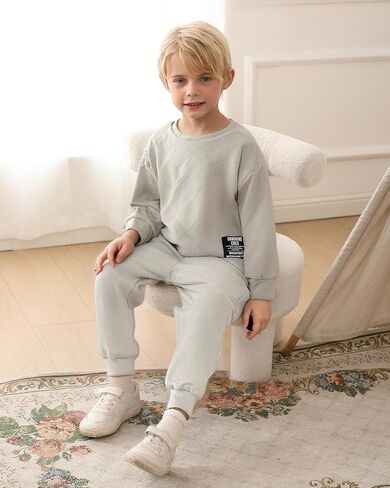 Toddler Boy Clothes Sets: Long Sleeve Round Neck Sweatshirts Casual Pants Sets Fall Winter Outfits for Boy 2-7 Years in Kuwait