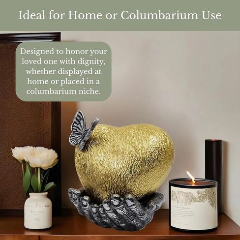 NORSE'S TRADECRAFT Heart Urn for Ashes Adult Male & Female | Memorial Gifts, Ashes Keepsake l Large Decorative Cremation Urns with Butterfly | Handcrafted Memorial Box for Funeral | Gold, 200 cu in in Kuwait