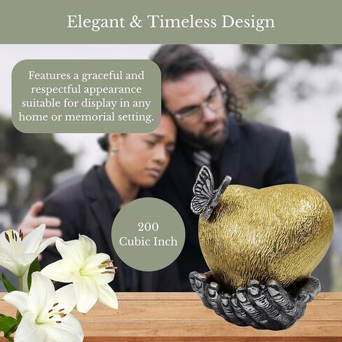 NORSE'S TRADECRAFT Heart Urn for Ashes Adult Male & Female | Memorial Gifts, Ashes Keepsake l Large Decorative Cremation Urns with Butterfly | Handcrafted Memorial Box for Funeral | Gold, 200 cu in in Kuwait