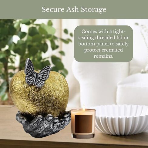 NORSE'S TRADECRAFT Heart Urn for Ashes Adult Male & Female | Memorial Gifts, Ashes Keepsake l Large Decorative Cremation Urns with Butterfly | Handcrafted Memorial Box for Funeral | Gold, 200 cu in in Kuwait