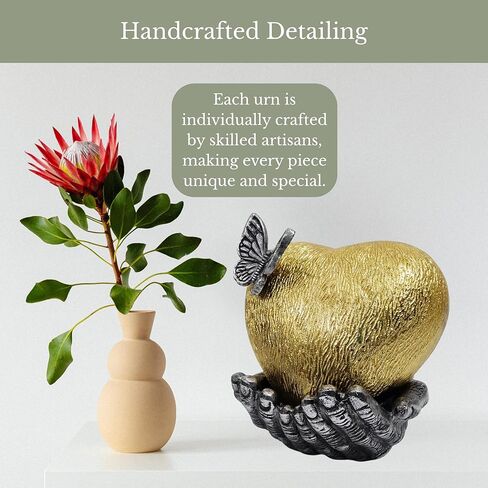 NORSE'S TRADECRAFT Heart Urn for Ashes Adult Male & Female | Memorial Gifts, Ashes Keepsake l Large Decorative Cremation Urns with Butterfly | Handcrafted Memorial Box for Funeral | Gold, 200 cu in in Kuwait
