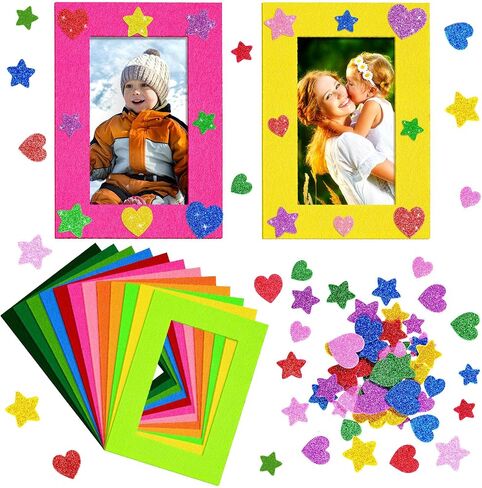 Jetec 24 Pieces Colorful Felt Photo Frames Holiday Picture Frames and 50 Pieces Colorful Glitter Foam Stickers for Home and Office Decoration,12 Colors, 4 x 6 Photos(4.7 x 2.8 Inch,Simple Colors) in Saudi Arabia