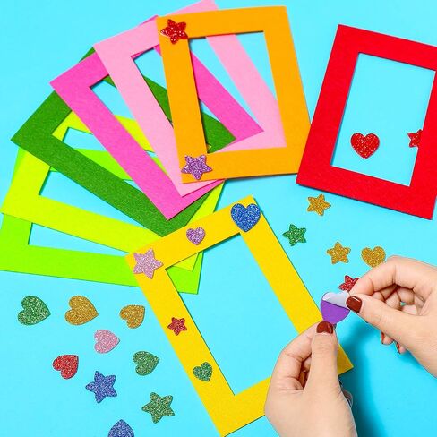 Jetec 24 Pieces Colorful Felt Photo Frames Holiday Picture Frames and 50 Pieces Colorful Glitter Foam Stickers for Home and Office Decoration,12 Colors, 4 x 6 Photos(4.7 x 2.8 Inch,Simple Colors) in Saudi Arabia