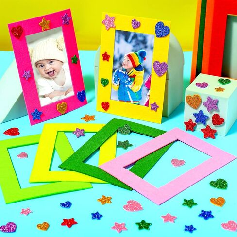Jetec 24 Pieces Colorful Felt Photo Frames Holiday Picture Frames and 50 Pieces Colorful Glitter Foam Stickers for Home and Office Decoration,12 Colors, 4 x 6 Photos(4.7 x 2.8 Inch,Simple Colors) in Saudi Arabia