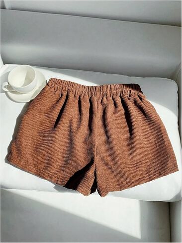MakeMeChic Women's Corduroy Shorts Elastic Waist Wide Leg Lounge Shorts in Saudi Arabia