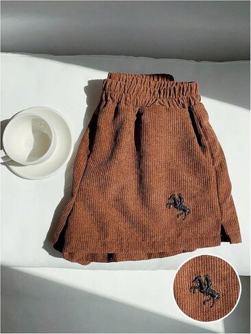 MakeMeChic Women's Corduroy Shorts Elastic Waist Wide Leg Lounge Shorts in Saudi Arabia