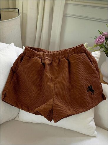 MakeMeChic Women's Corduroy Shorts Elastic Waist Wide Leg Lounge Shorts in Saudi Arabia