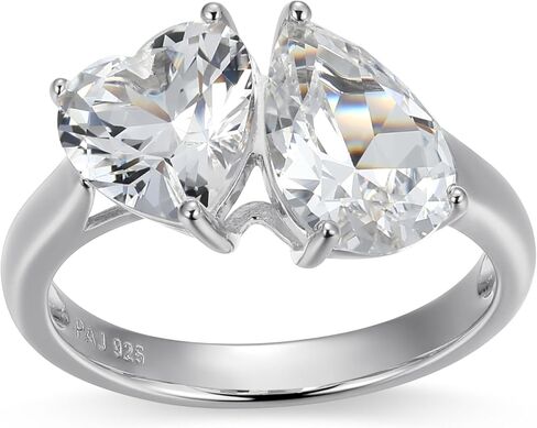 MORGAN & PAIGE .925 Sterling Silver 18K Yellow Gold or Rhodium Plated Created White Sapphire Engagement Rings for Women - Toi et Moi Bypass Sterling Silver Rings Pear and Heart Cut Stones, Size 5-9 in Saudi Arabia