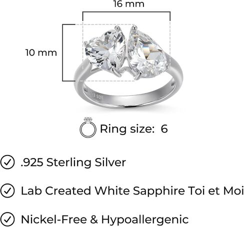 MORGAN & PAIGE .925 Sterling Silver 18K Yellow Gold or Rhodium Plated Created White Sapphire Engagement Rings for Women - Toi et Moi Bypass Sterling Silver Rings Pear and Heart Cut Stones, Size 5-9 in Saudi Arabia