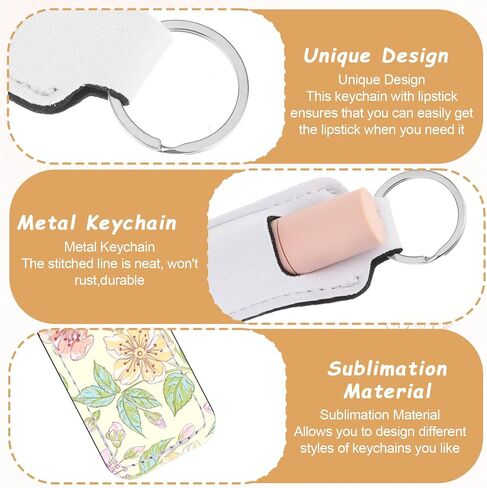 50PCS Sublimation Lipstick Holder Keychain with Key Ring, Blank Lip Balm Gloss Neoprene Clip-on Sleeve Portable Travel Key Ring Protective Cases Pouch Stocking Stuffers for Women DIY in Saudi Arabia