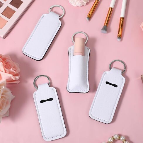 50PCS Sublimation Lipstick Holder Keychain with Key Ring, Blank Lip Balm Gloss Neoprene Clip-on Sleeve Portable Travel Key Ring Protective Cases Pouch Stocking Stuffers for Women DIY in Saudi Arabia