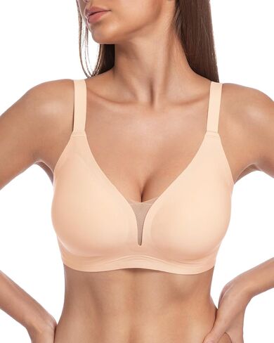 Deep V Mesh Wireless Bras for Women, Comfortable Supportive No Underwire Bra Push Up T-Shirt Everyday Bralettes in Saudi Arabia