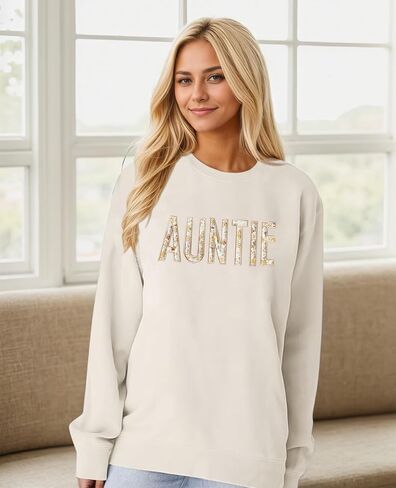 Womens Auntie Sweatshirt Crewneck Aunt Sweatshirt Floral Applique Embroidery Shirts Long Sleeve Pullover Sweater in Saudi Arabia