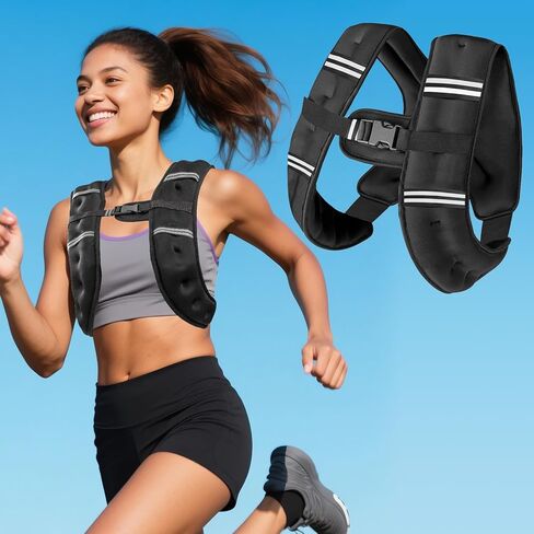 Weighted Vest 12lb, Weight Vest with Reflective Stripe for Workout, Strength Training, Running, Fitness, Muscle Building, Weight Loss, Weightlifting in Kuwait
