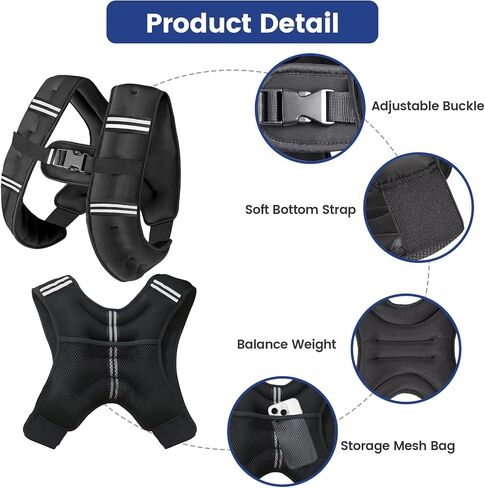Weighted Vest 12lb, Weight Vest with Reflective Stripe for Workout, Strength Training, Running, Fitness, Muscle Building, Weight Loss, Weightlifting in Kuwait