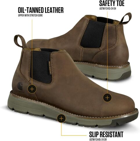 Carhartt Millbrook 4" Romeo Steel Toe Wedge Work Boot - Work Boots for Men on the Move, Brown Oil Tanned Leather, Slip & Electrical Hazard Resistant, FastDry, and Rain Defender in Saudi Arabia