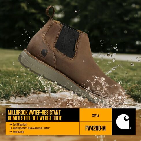 Carhartt Millbrook 4" Romeo Steel Toe Wedge Work Boot - Work Boots for Men on the Move, Brown Oil Tanned Leather, Slip & Electrical Hazard Resistant, FastDry, and Rain Defender in Saudi Arabia