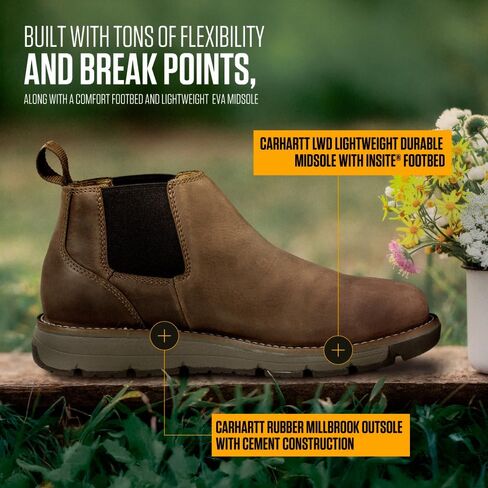Carhartt Millbrook 4" Romeo Steel Toe Wedge Work Boot - Work Boots for Men on the Move, Brown Oil Tanned Leather, Slip & Electrical Hazard Resistant, FastDry, and Rain Defender in Saudi Arabia