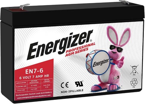 Energizer EN7-6, 6 Volt 7 Amp Hr, Long Lasting Sealed Lead Acid AGM Rechargeable Battery Ideal for Use in Emergency Lighting, Backup Power, Kids Ride On, and More in Saudi Arabia
