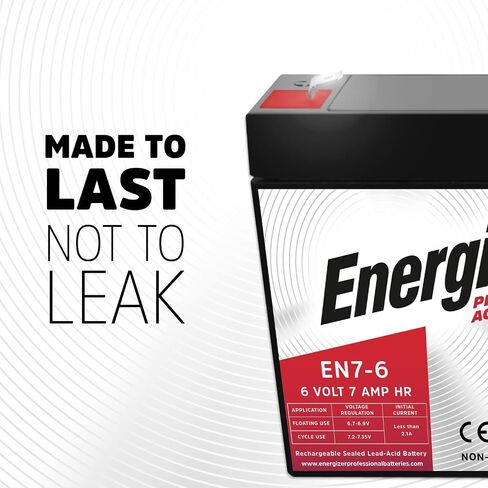 Energizer EN7-6, 6 Volt 7 Amp Hr, Long Lasting Sealed Lead Acid AGM Rechargeable Battery Ideal for Use in Emergency Lighting, Backup Power, Kids Ride On, and More in Saudi Arabia