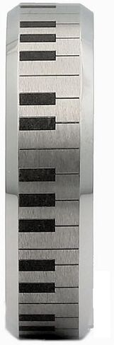 مجوهرات MJ Metals بيضاء مخصصة منقوشة من كربيد التنجستن تصميم لوحة مفاتيح البيانو 6 مم أو 8 مم مصقولة بحواف مشطوفة مصقولة أو أنبوب مصقول لحفلات الزفاف COMFORT FIT Band in Saudi Arabia